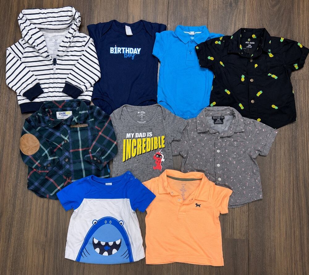 18 Month Boy Clothing Bundle 9Pc Hoodie Bodysuits Button Shirt Shark Incredibles